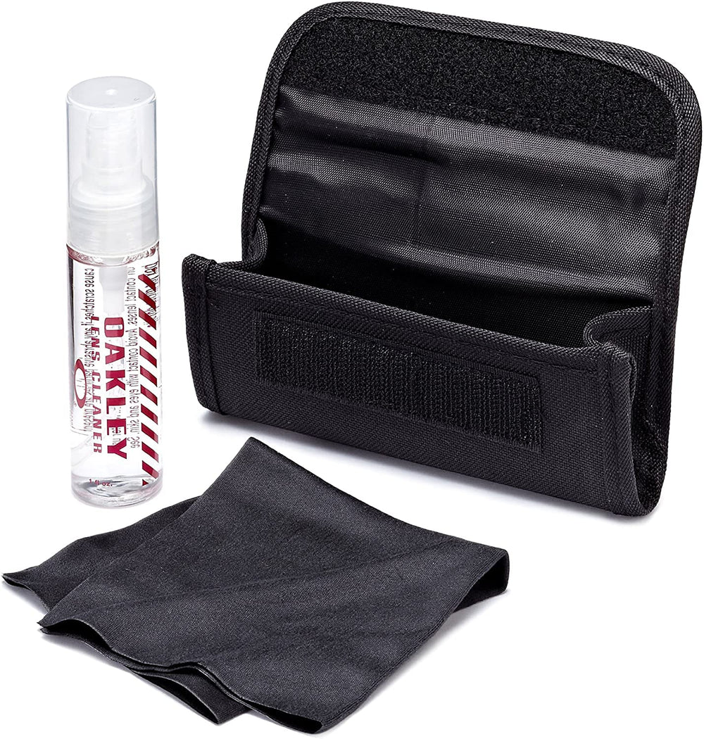 Oakley Lens Cleaning Kit components: pump atomizer, streak-free cloth, ballistic storage case
