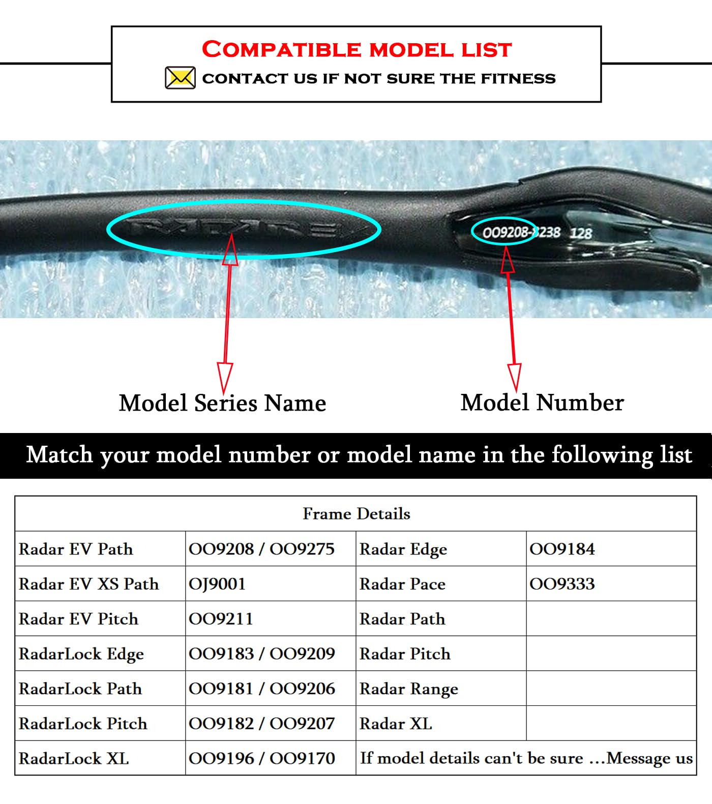 Packaging image: two-piece black nose pad set for Oakley frames
