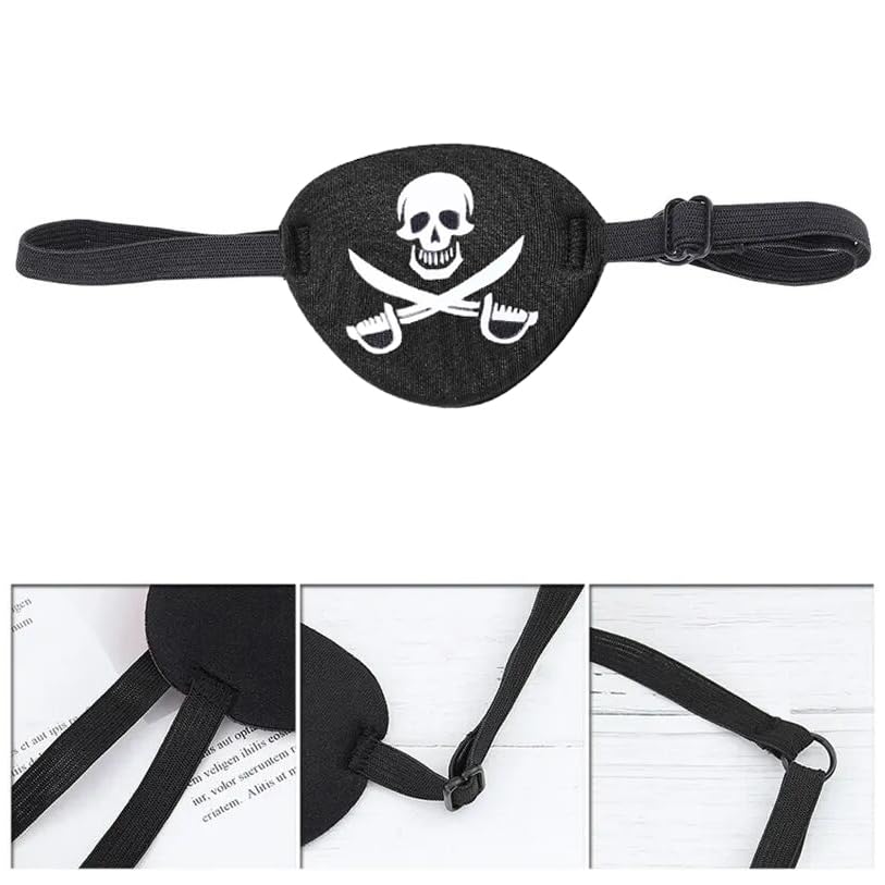 Complete pirate costume look with black eye patch accessory