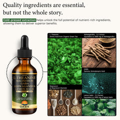 Close-up of the bottle label showing L-Theanine 400 mg per serving with GABA and magnesium glycinate