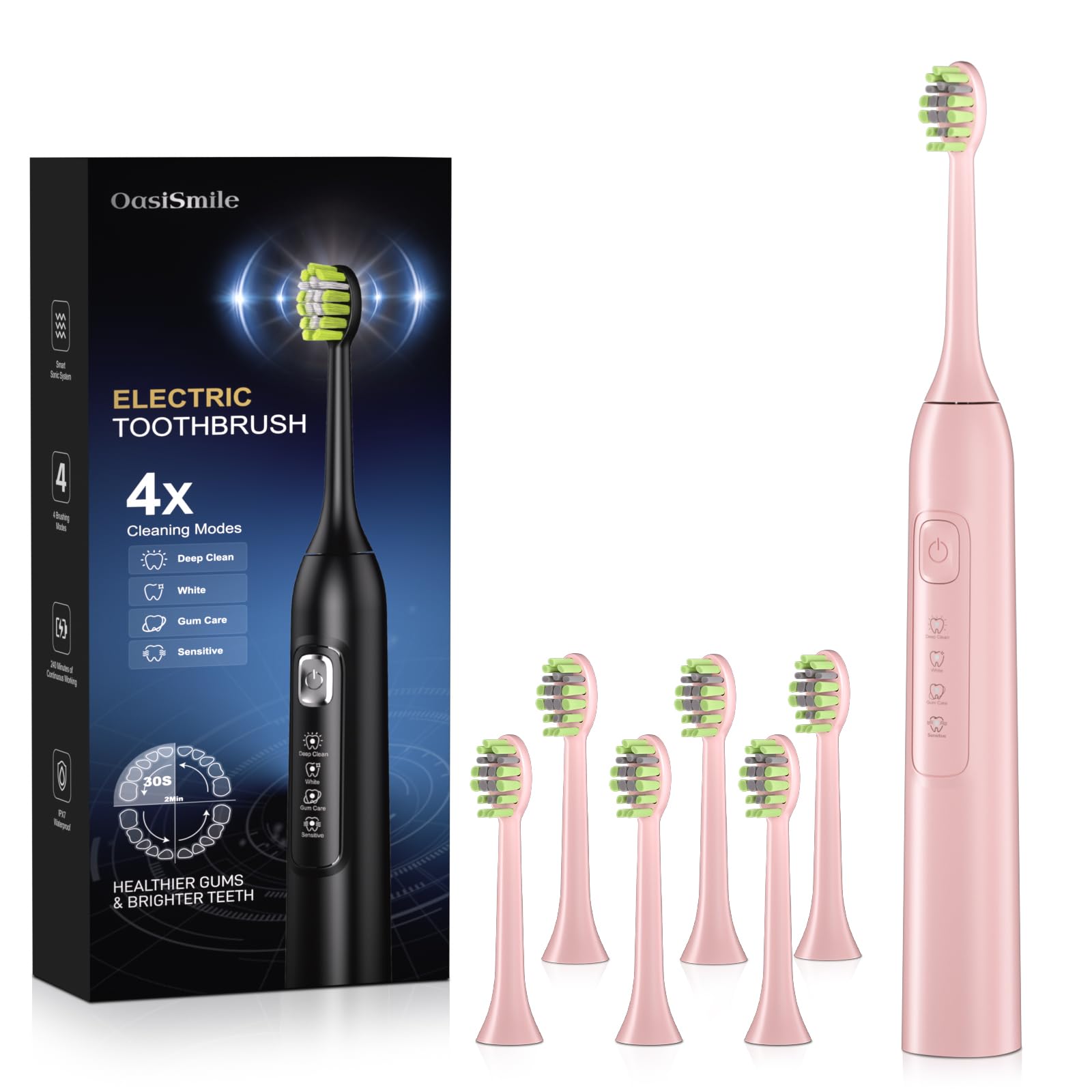 OasiSmile pink front view of the sonic electric toothbrush