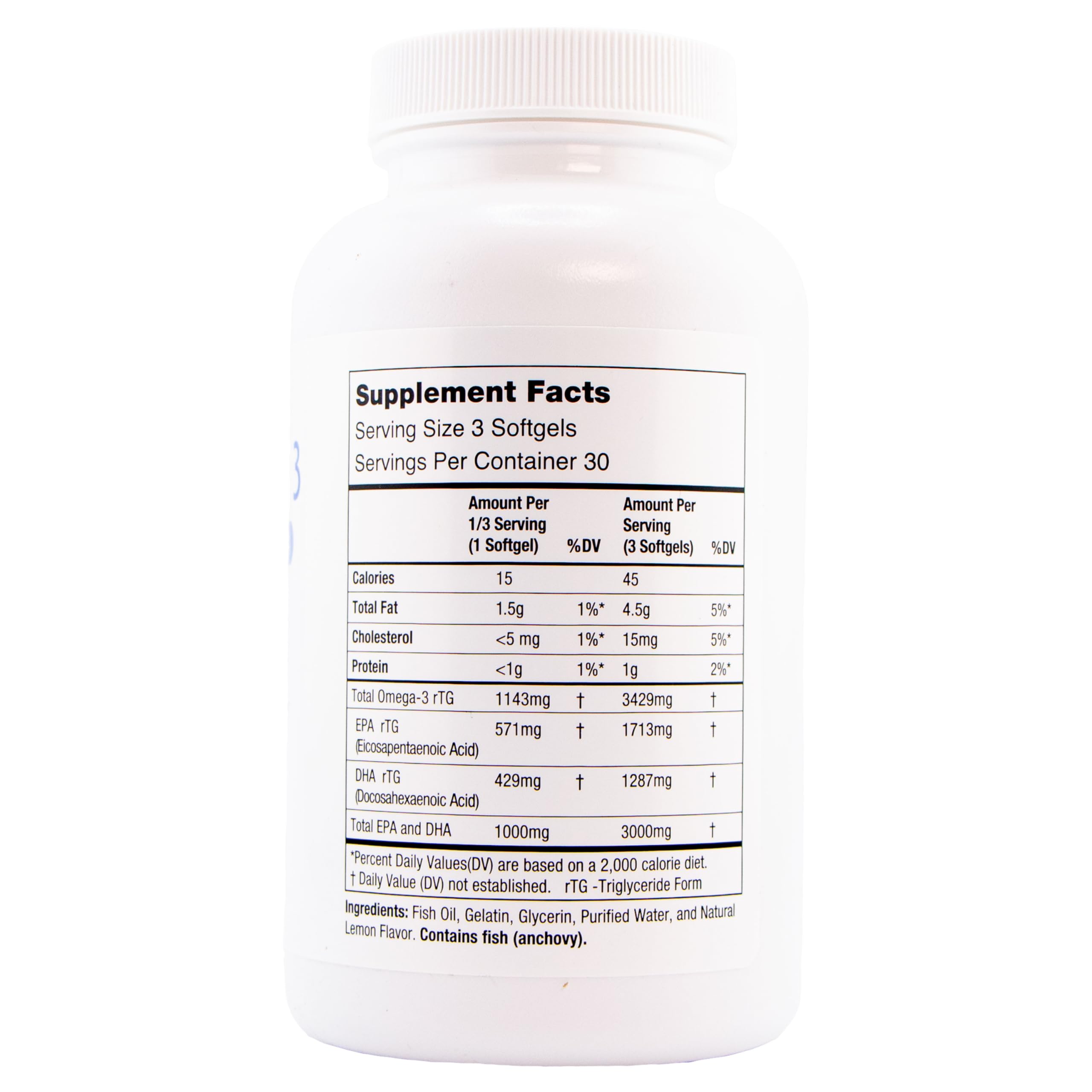 Serving size cue showing three softgels daily intake for consistency