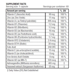 Close-up of Obel multivitamin capsules with Ashwagandha and Seaweed