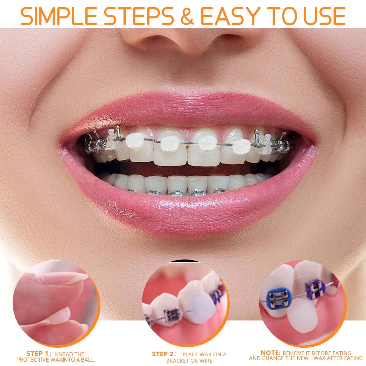 Close-up of clear blend braces wax blending with teeth