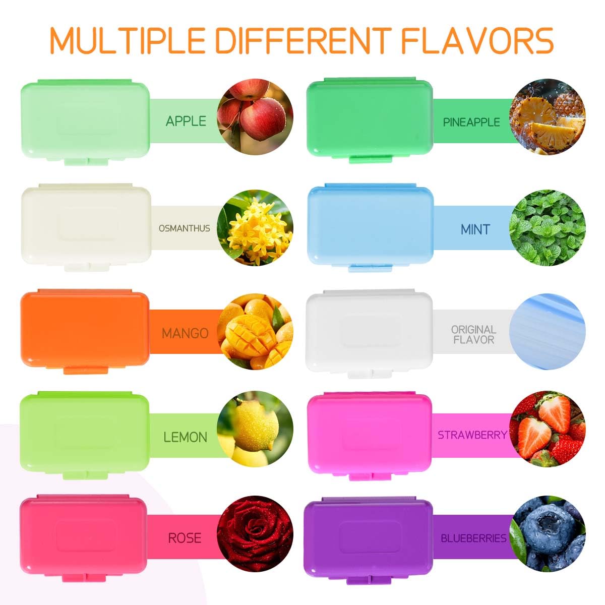Colorful assortment showing 10 scents of braces wax