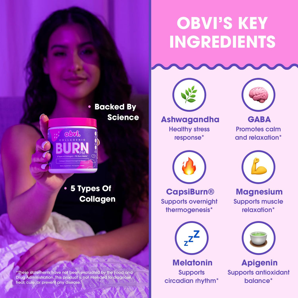 Ashwagandha root extract for stress relief in Obvi Collagenic Burn PM