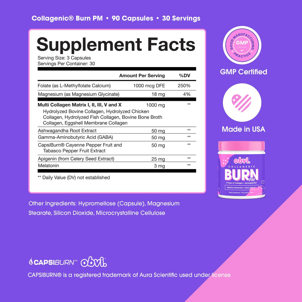 Multi-type collagen blend in Obvi Collagenic Burn PM capsules