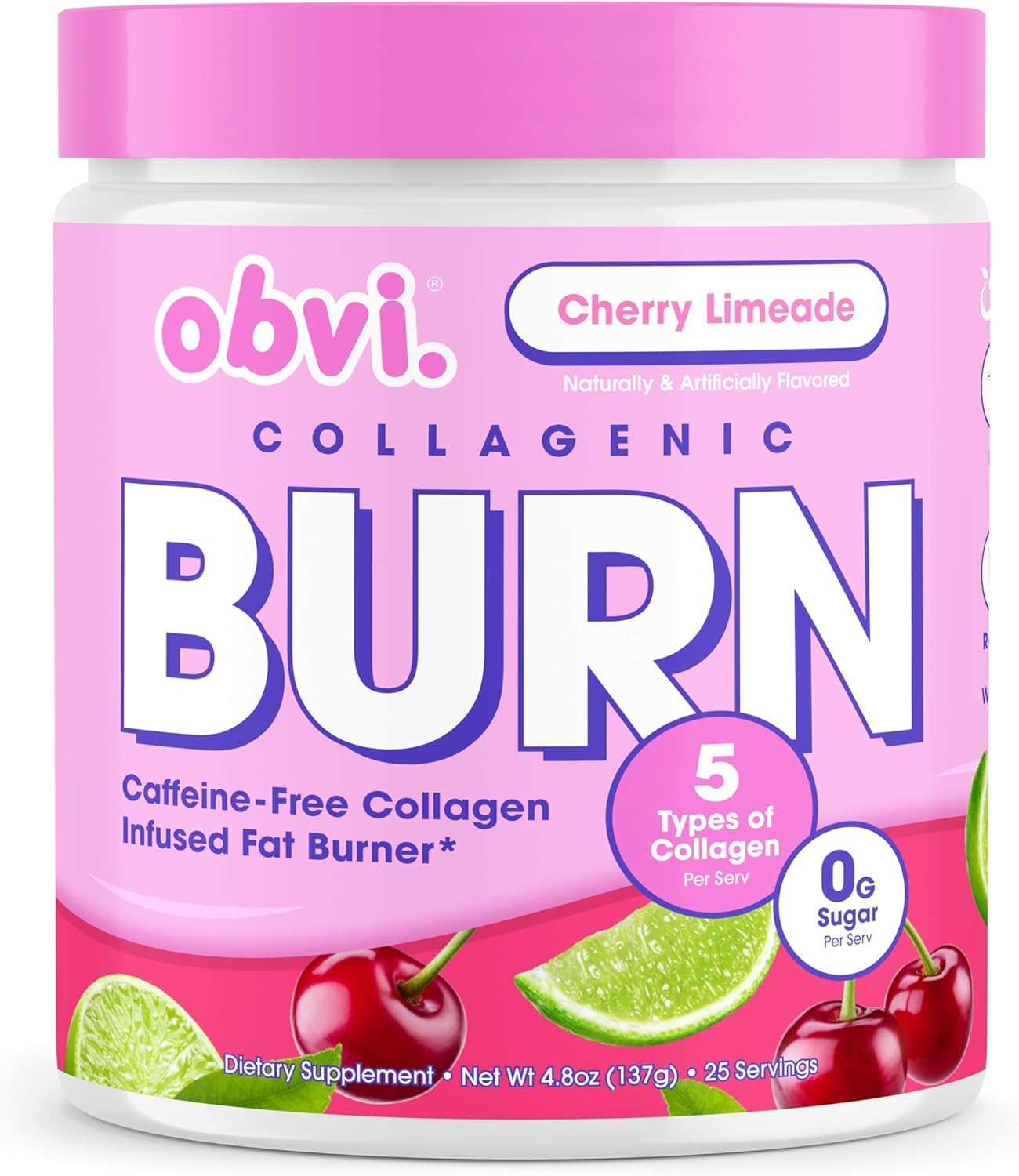 Hero shot of Obvi Collagenic Burn Powder Cherry Limeade