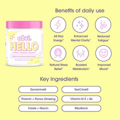 Obvi Hello capsules with glass of water ready for daily use