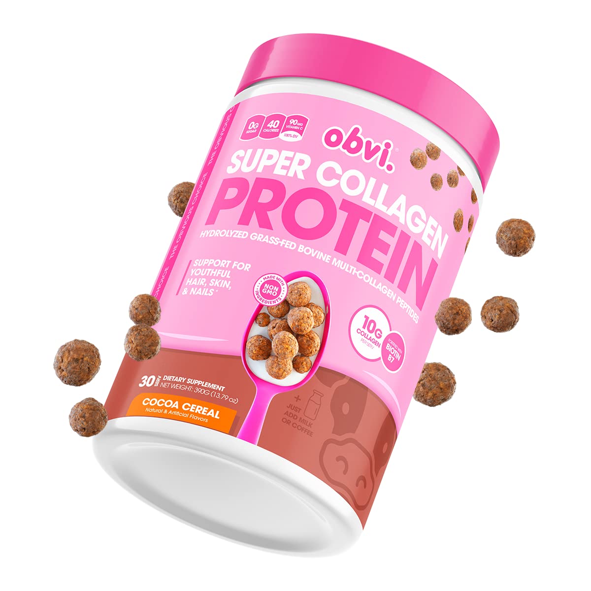 Obvi Multi-Collagen Protein Powder Chocolate Cereal front packaging