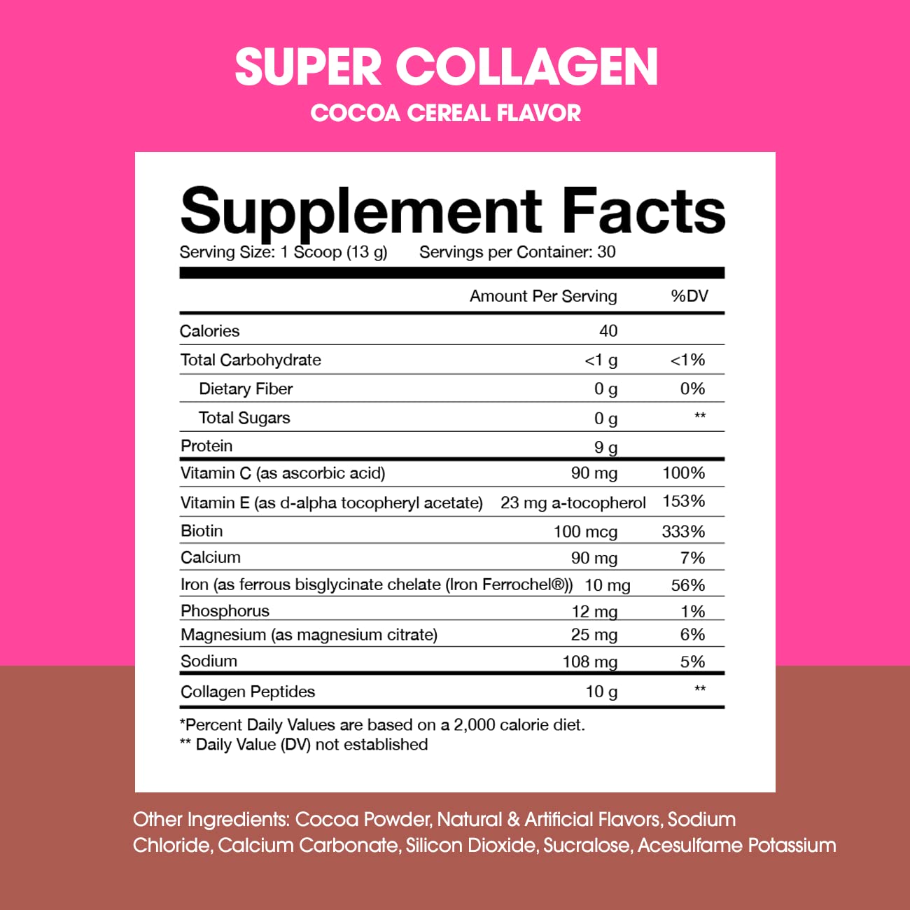 Obvi Multi-Collagen Protein Powder Chocolate Cereal nutrition label