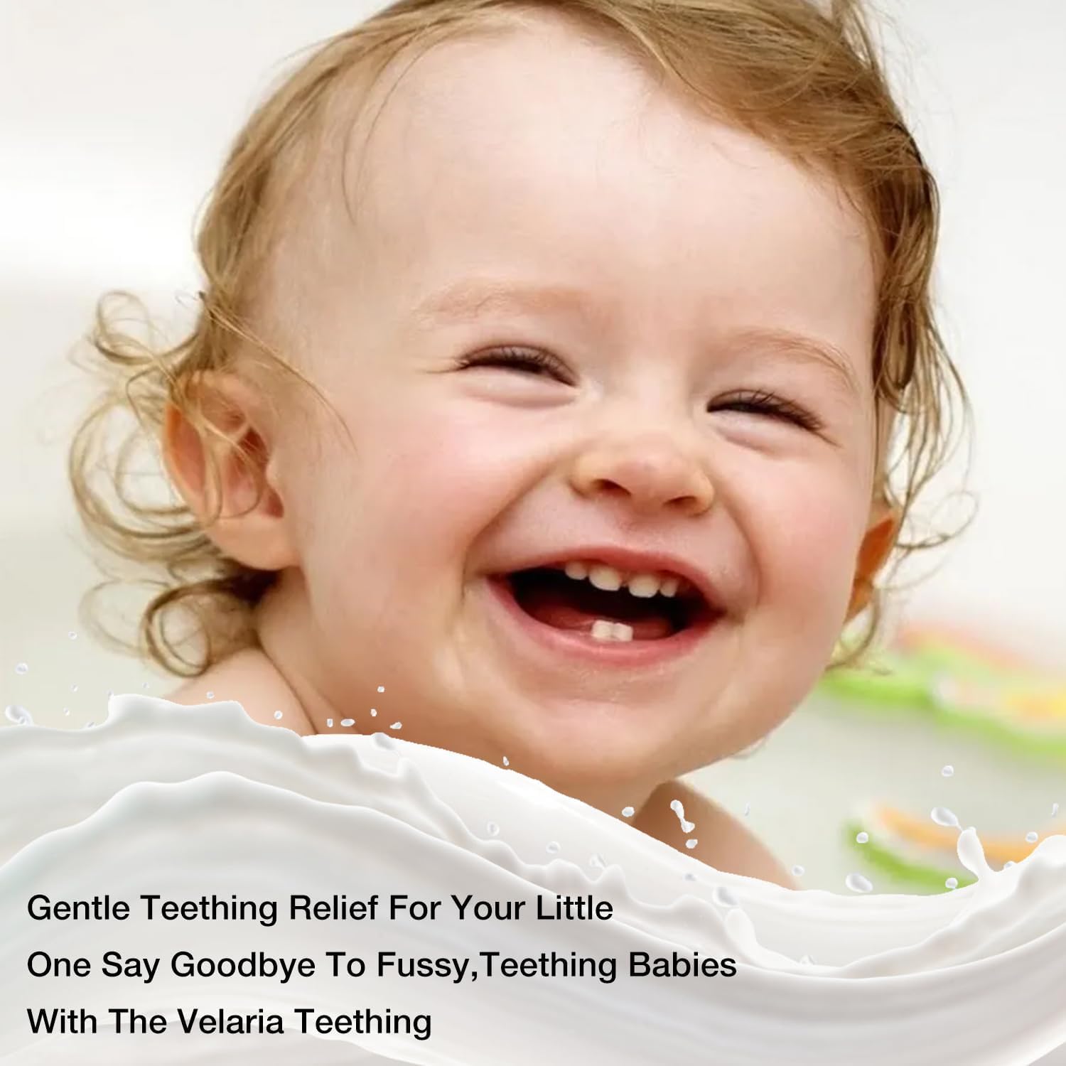 Baby using the teething roller to soothe sore gums