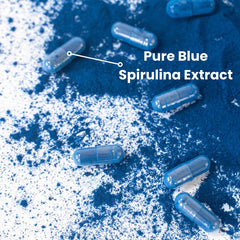 Close-up of Ocean Rx Blue Spirulina bottle and label