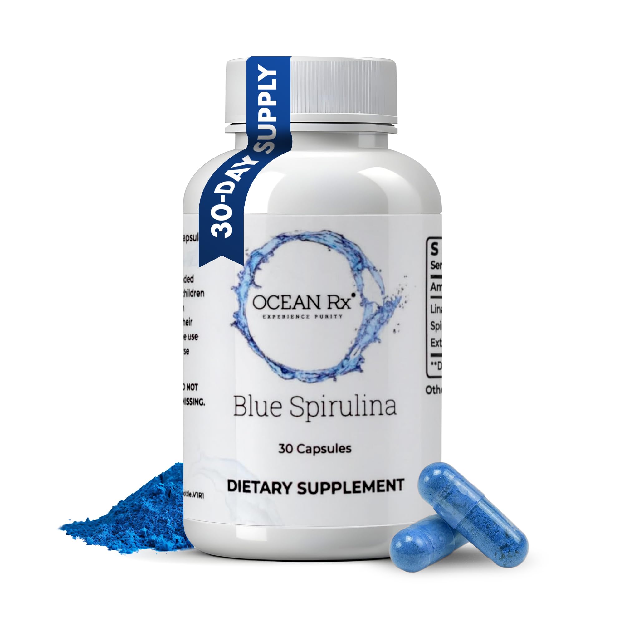 Bottle of Ocean Rx Organic Pure Blue Spirulina Capsules