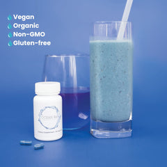 Phycocyanin-rich spirulina illustration highlighting benefits