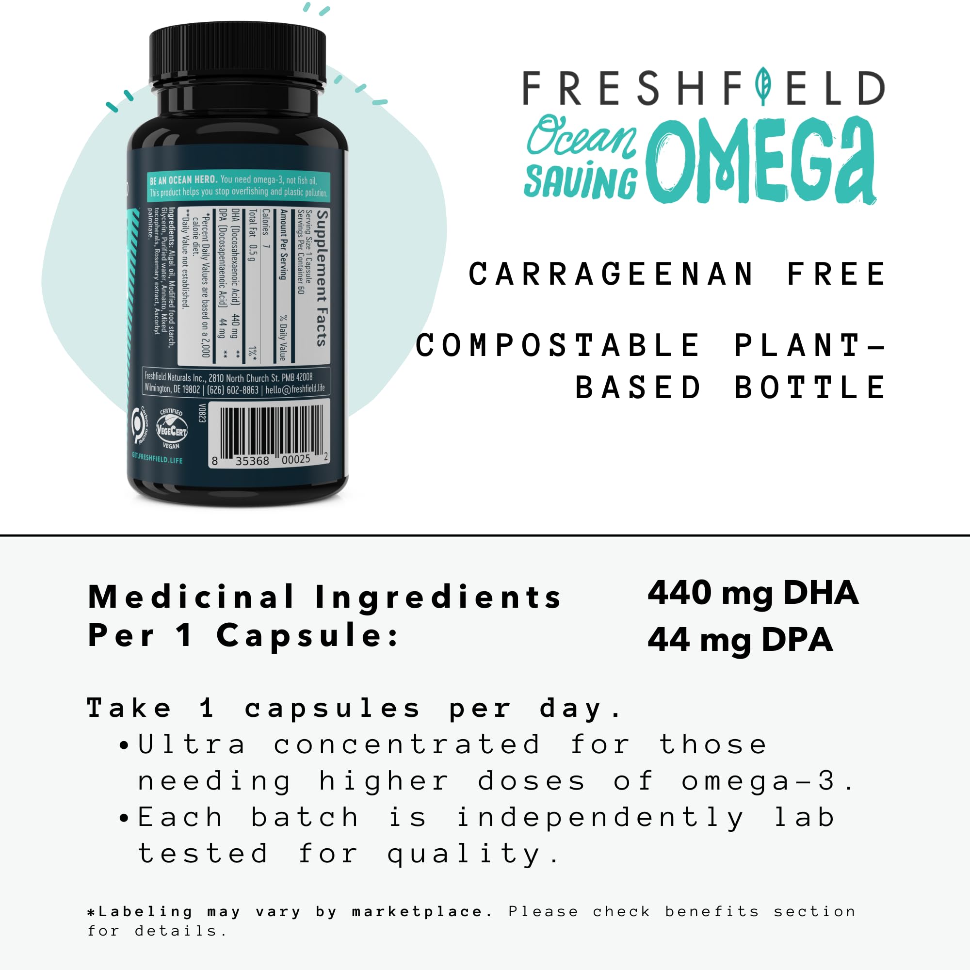 Algae oil omega-3 softgel capsules