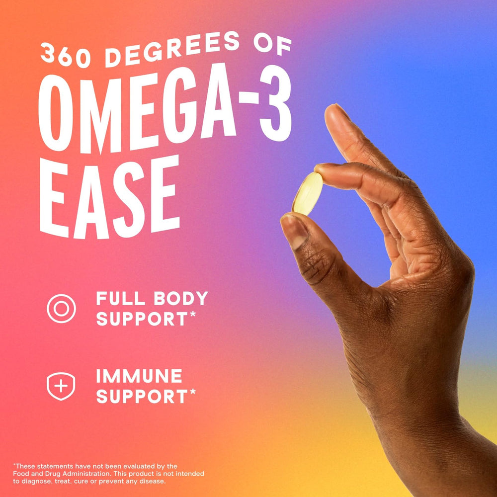 Burpless orange-flavor Omega-3 benefit graphic