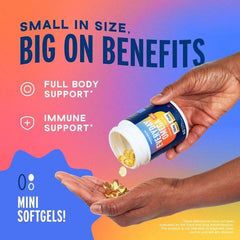 Mini Omega-3 softgels in a small spoon for easy swallowing