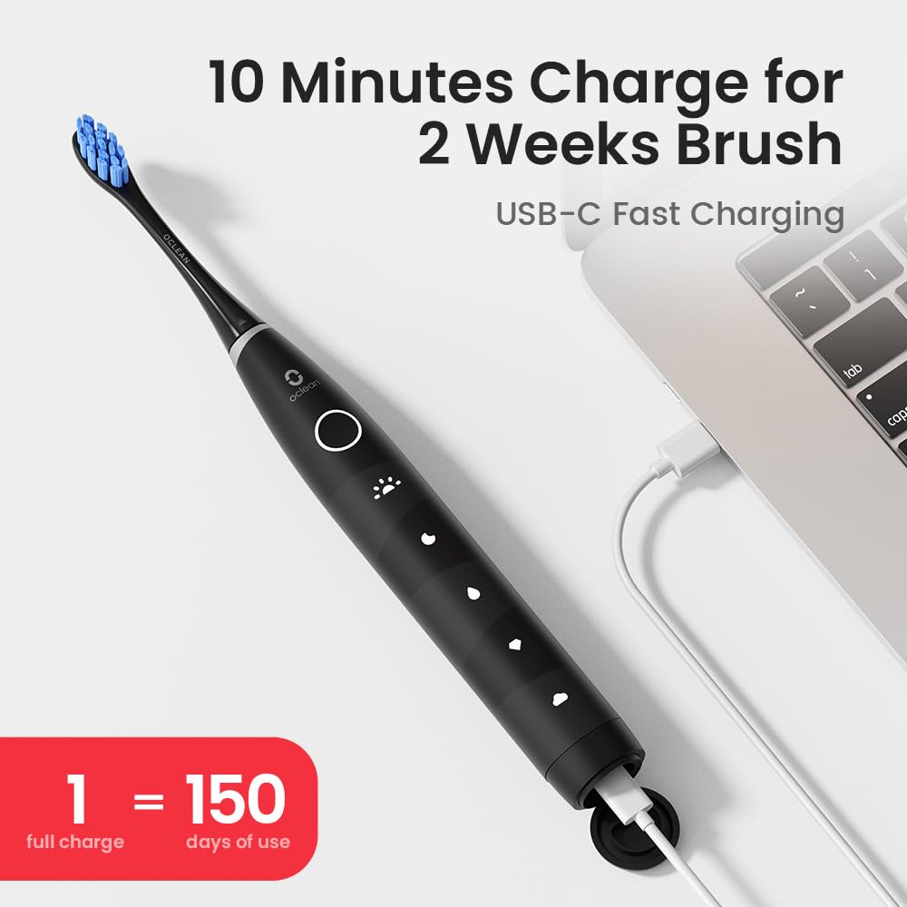 USB rechargeable toothbrush showing charging capability and long battery life