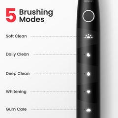 Toothbrush with 5 cleaning modes: Soft Clean, Daily Clean, Deep Clean, Whitening, Gum Care