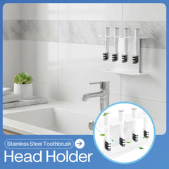 Free-standing placement of the OCTOPODIS head holder on a bathroom counter