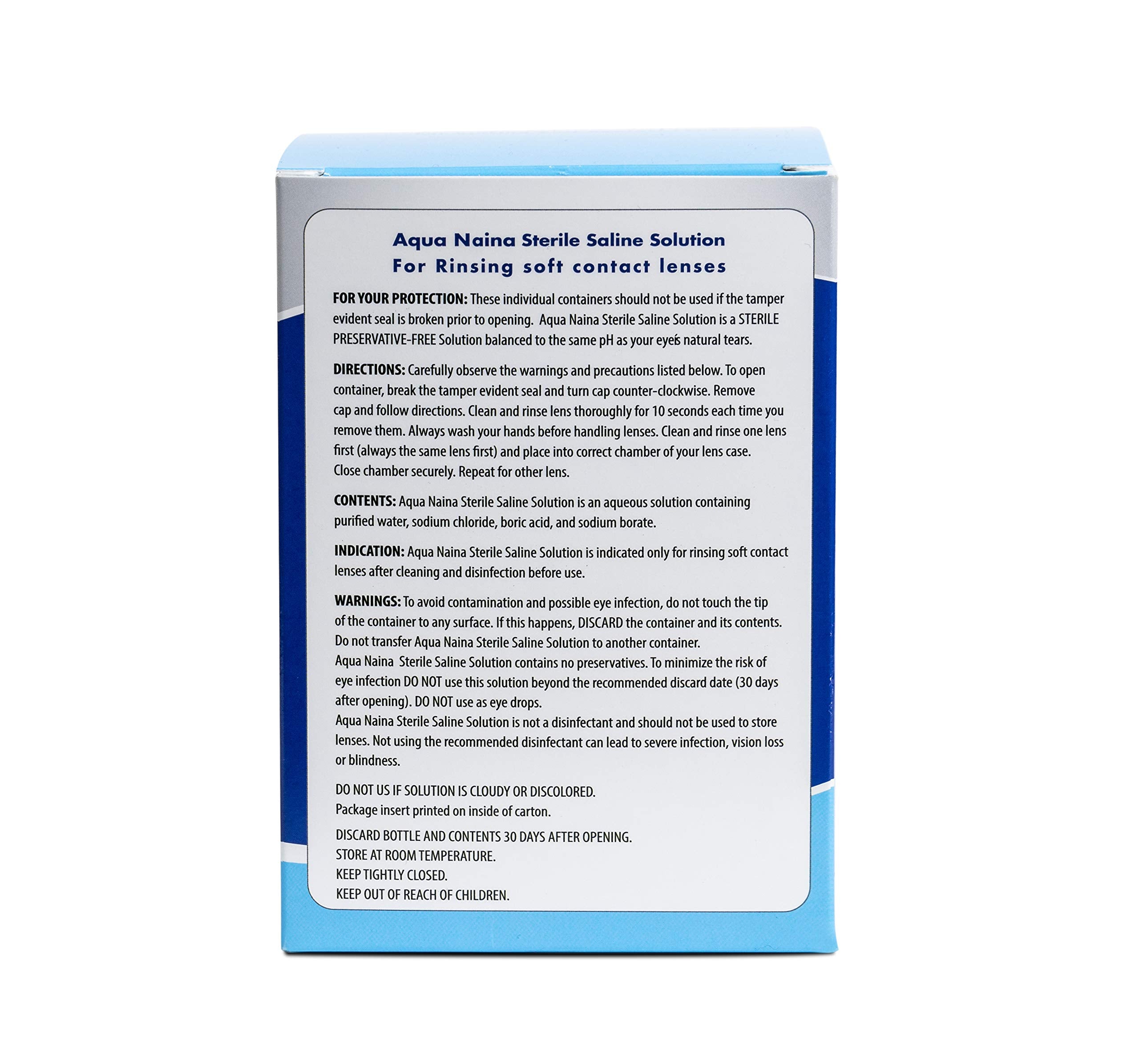 Oculus Curae Aqua Naina saline solution packaging and bottles