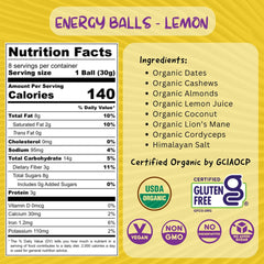 ODD BALLS Lemon energy balls closeup shows ingredients and beta glucans for immune-friendly snacking.
