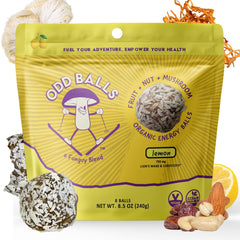 ODD BALLS Lemon energy balls package highlighting real ingredients and convenient snacking.