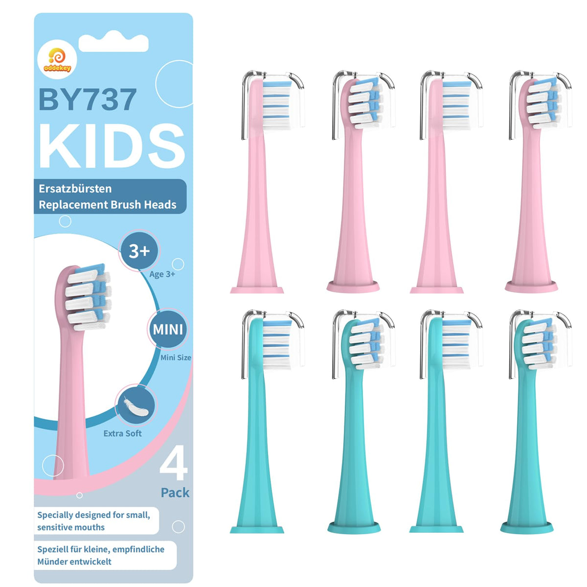 OddeKey kids replacement heads compatible with Philips Sonicare, 8-pack