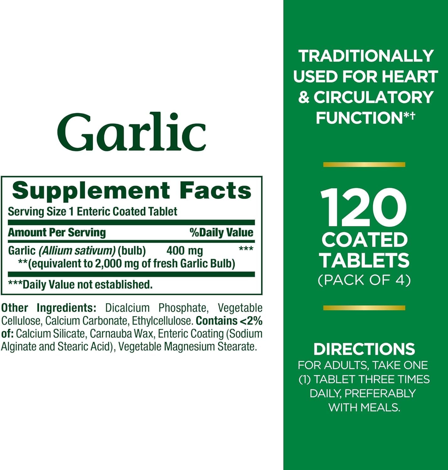 Odorless garlic tablets from Nature's Bounty in a 4-pack bottle