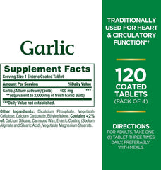 Odorless garlic tablets from Nature's Bounty in a 4-pack bottle