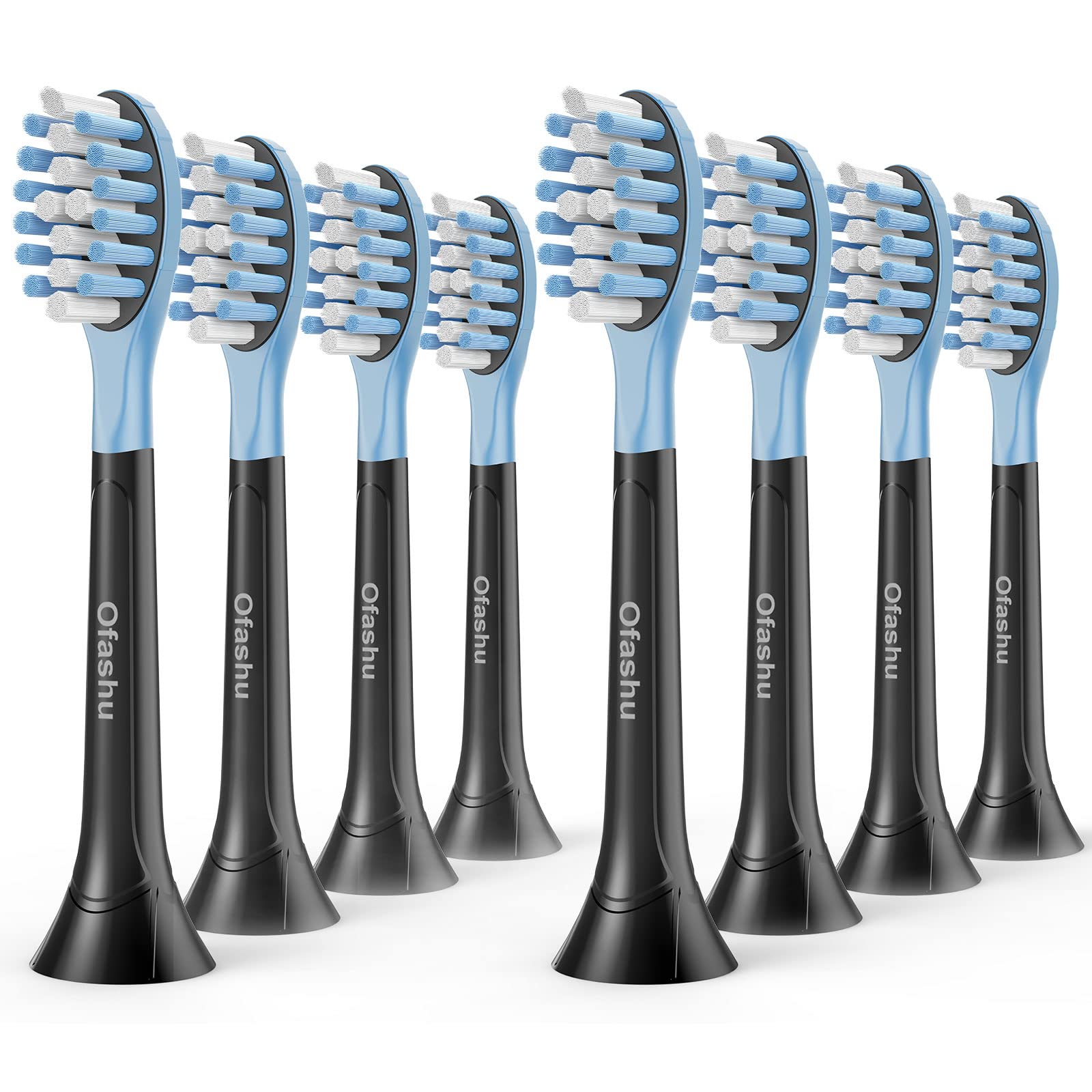 Front view of Ofashu replacement toothbrush heads for Philips Sonicare ProtectiveClean 8-pack in black