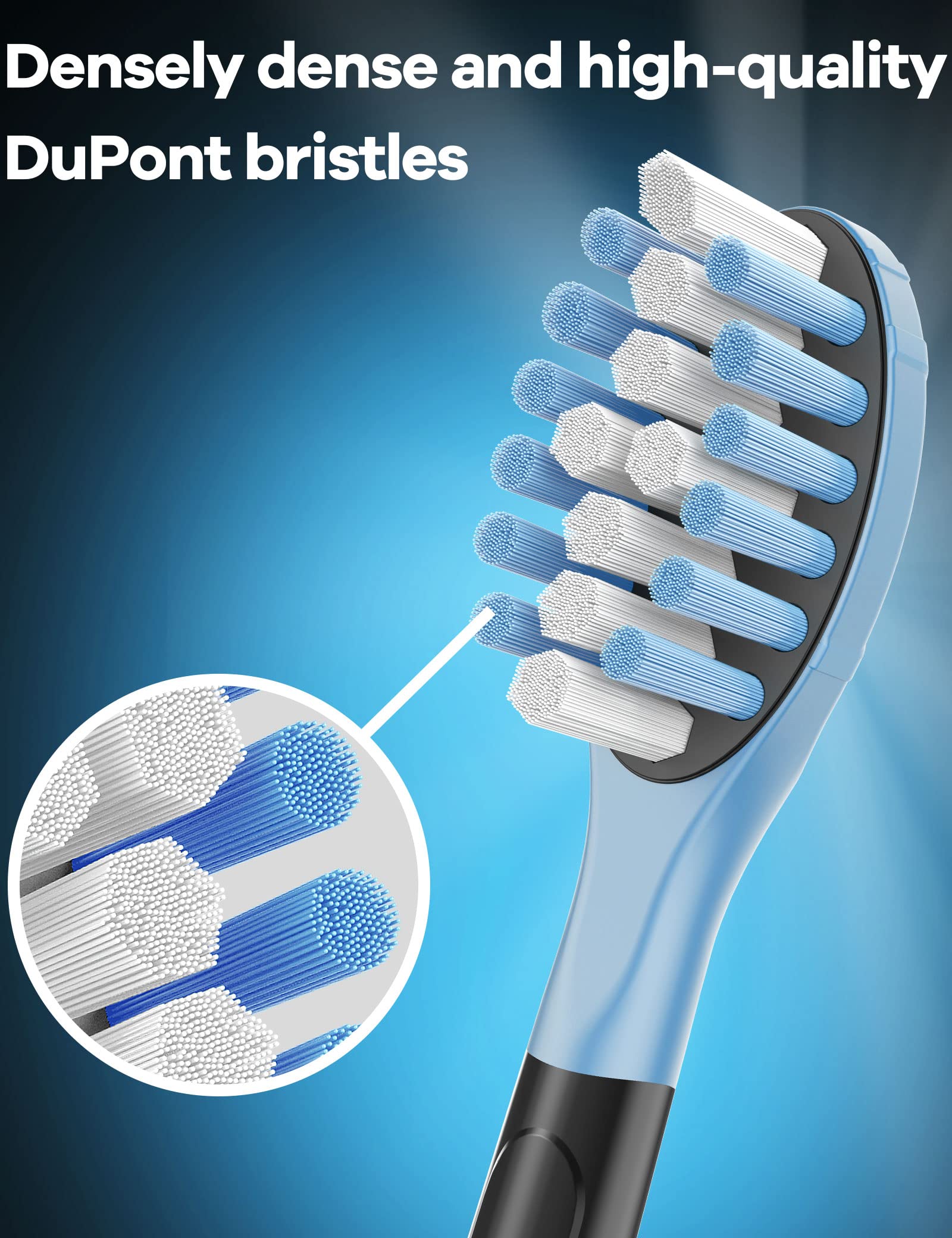 Hygienic cap and blue indicator bristles on Ofashu replacement heads