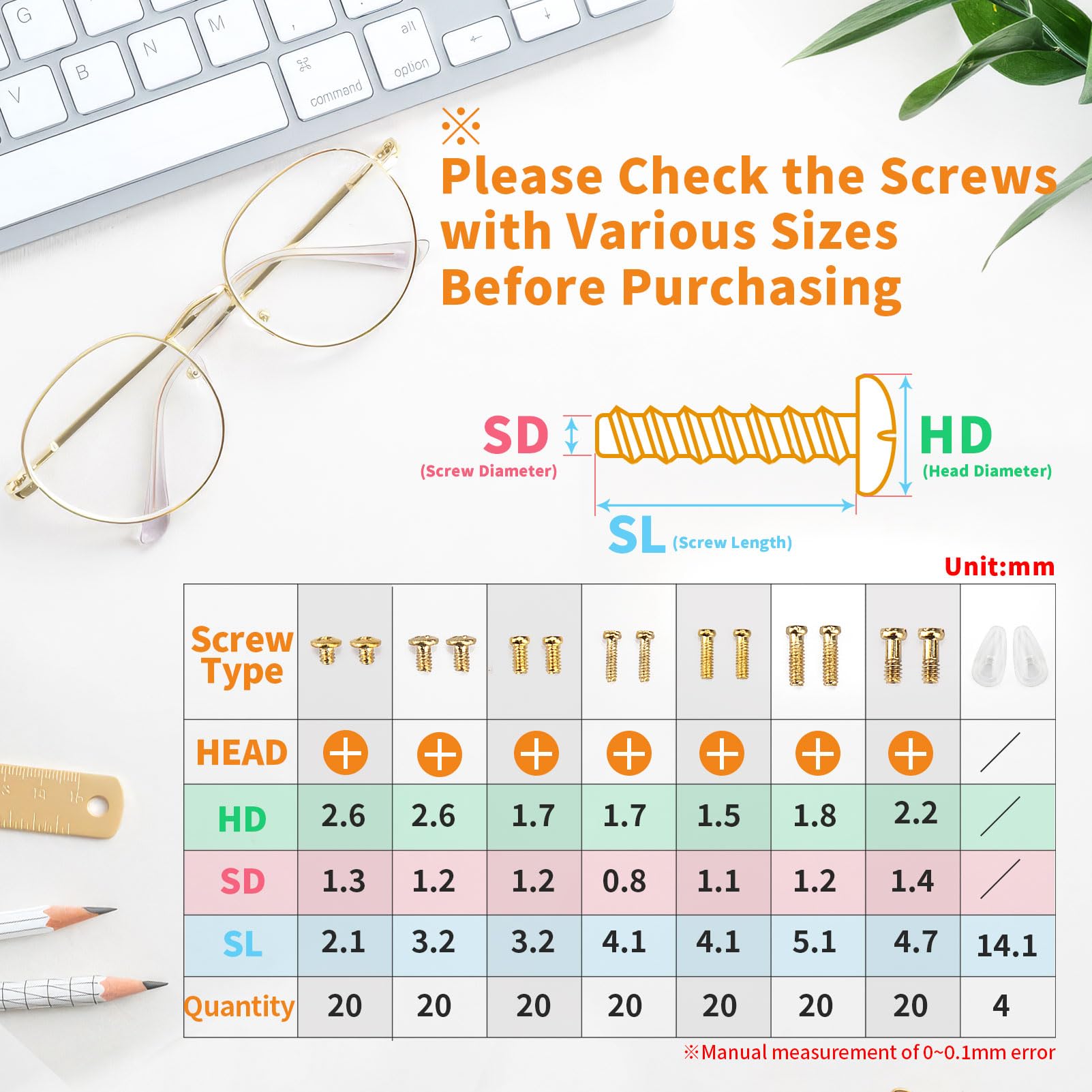 140-piece gold eyeglass screws in bag