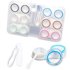 Clear 6-pack lens cases with blue lid for easy visibility