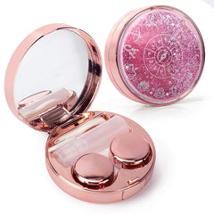 Pink glitter Constellations contact lens case front view