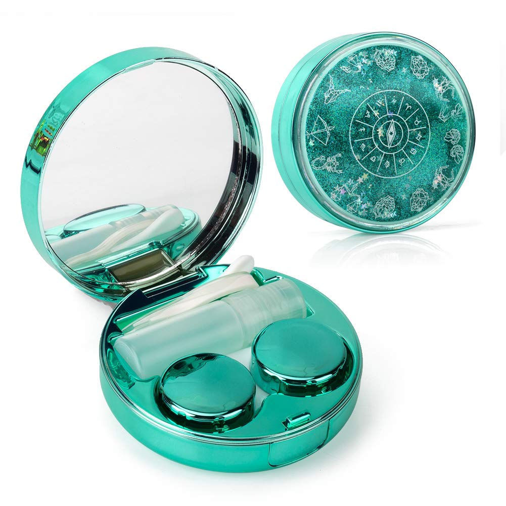 Front view of ofone Bling Constellations contact lens case in green