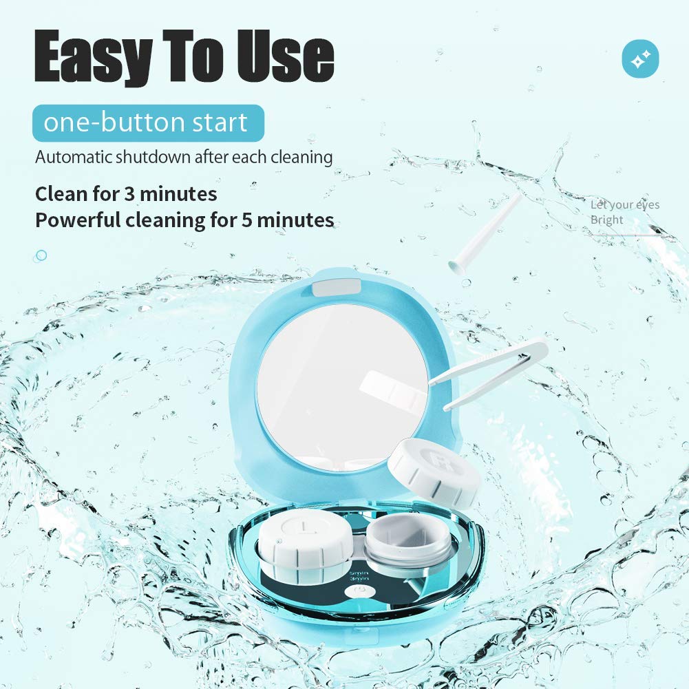 Blue OFONE contact lens cleaner case with mirror open