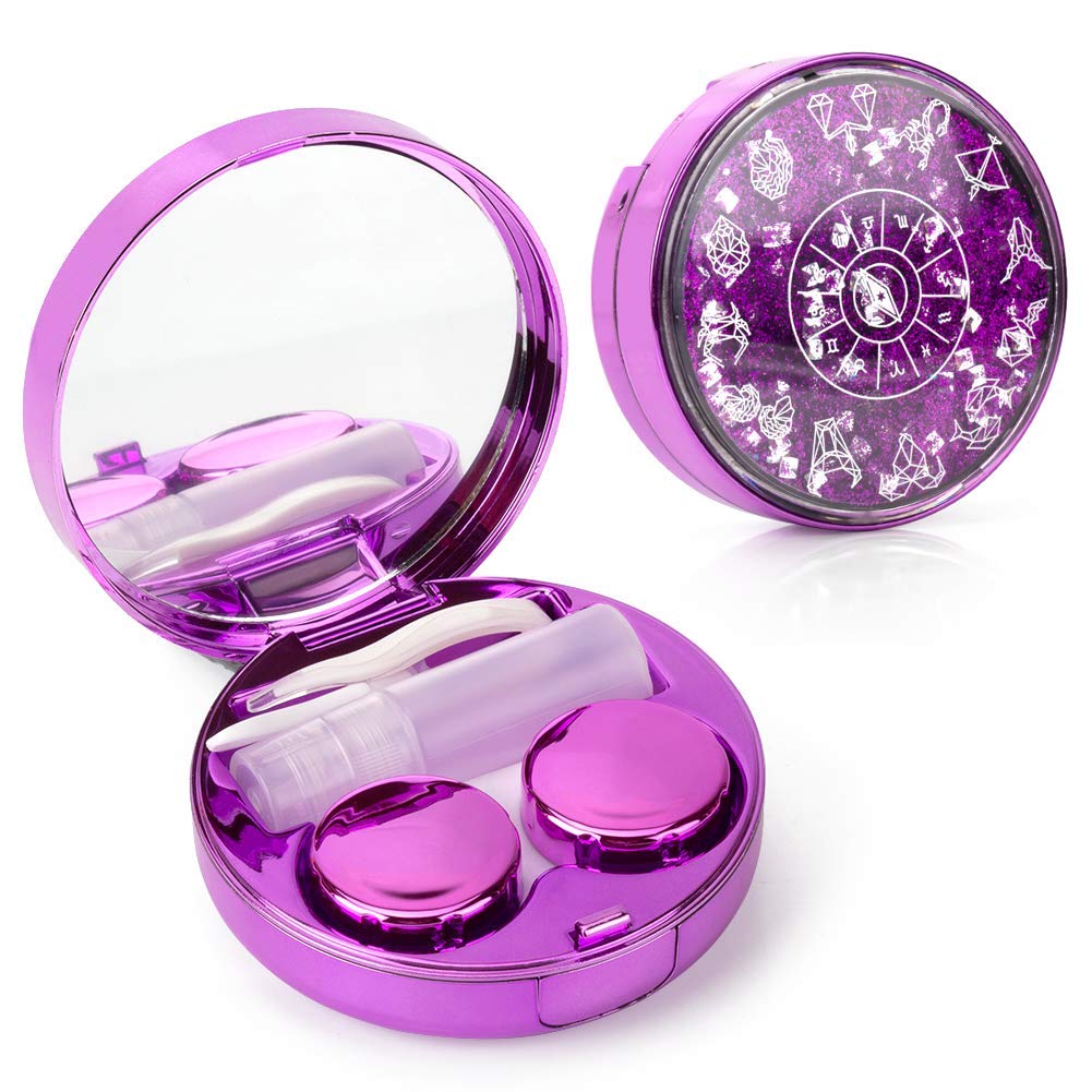 Ofone Bling Constellations contact lens case purple with glitter pattern
