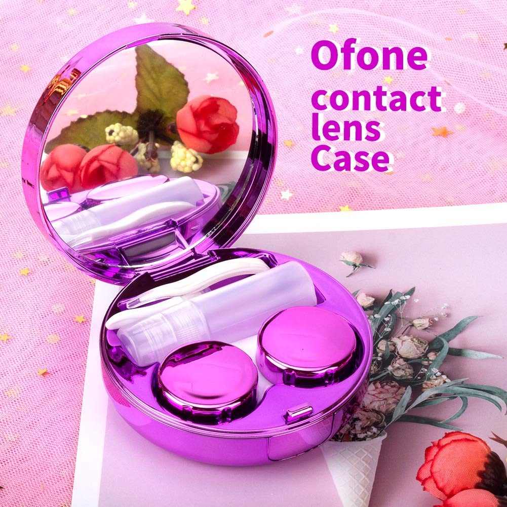 Portable travel-sized purple contact lens case in compact form