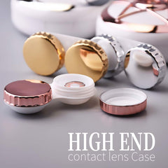 Rose gold travel contact lens case with mirror and bottle