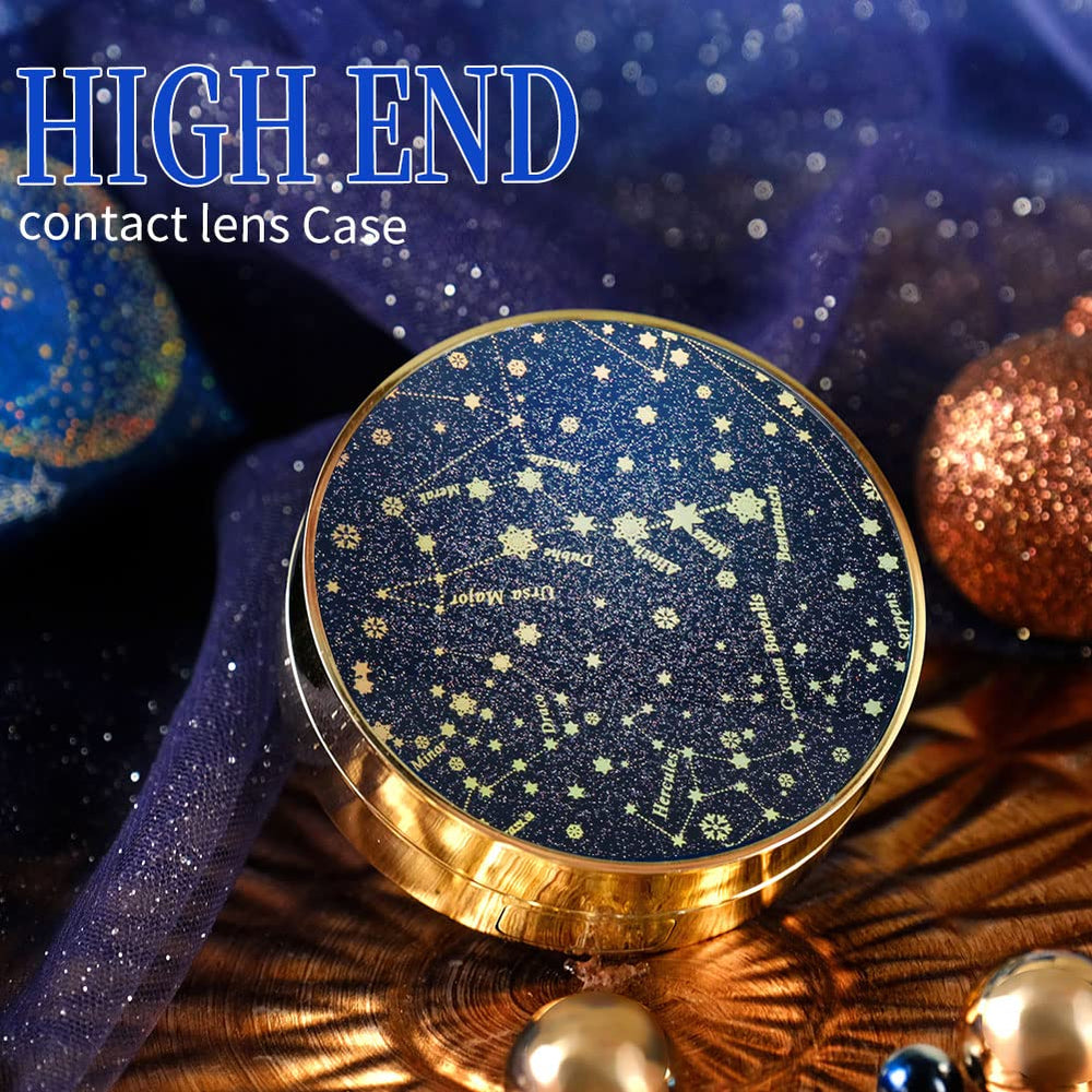 Blue case with mirror and accessories for contact lenses