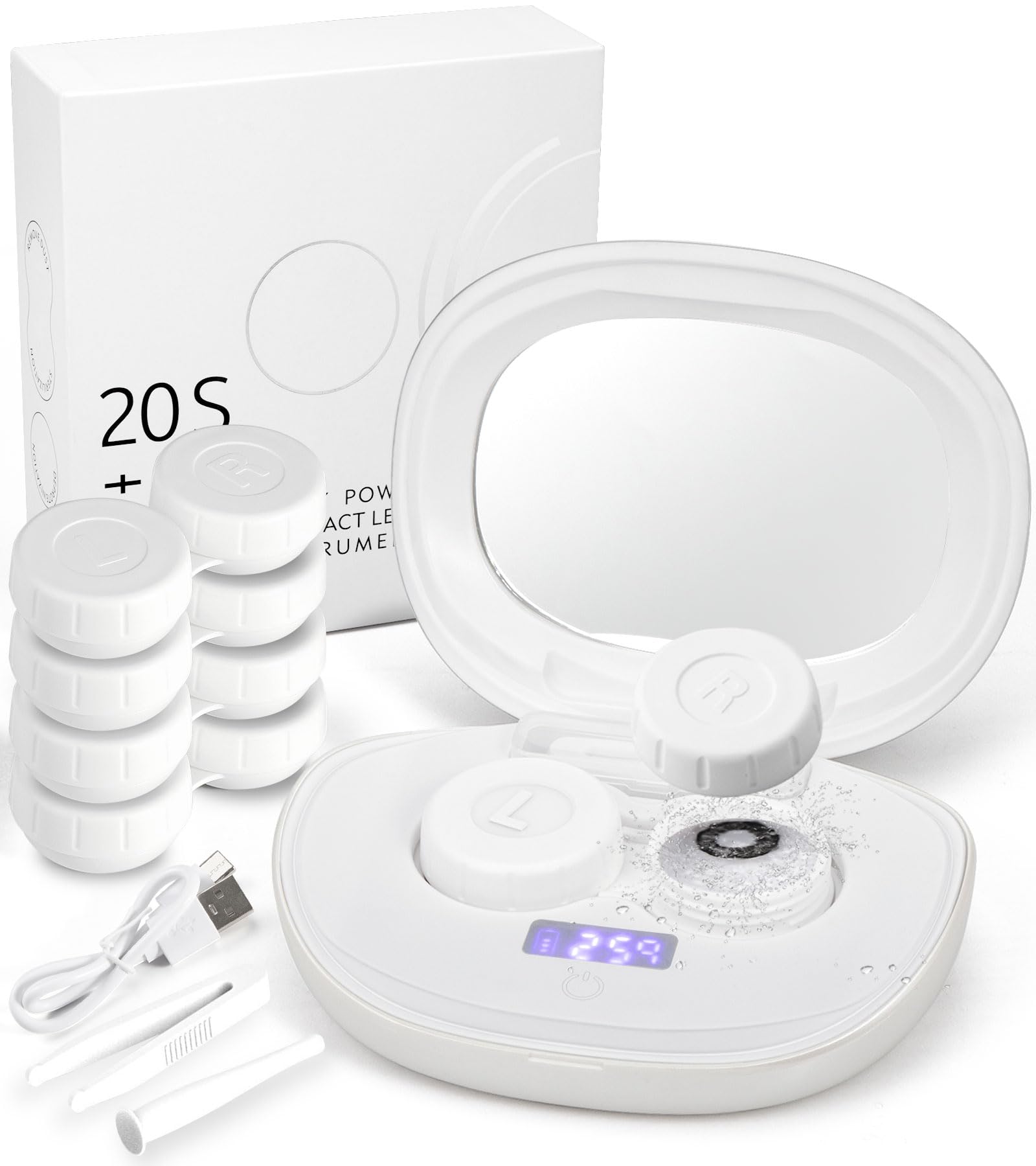 Ofone ultrasonic contact lens cleaner in white, front view
