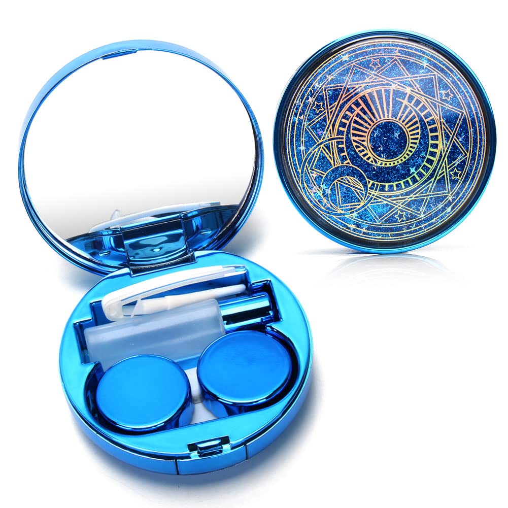 Ofone Bling Stars blue glitter contact lens case – front view
