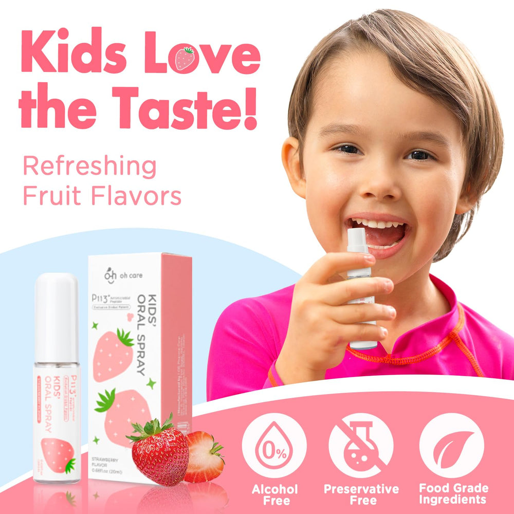 Close-up of oh care Mouth Spray bottle