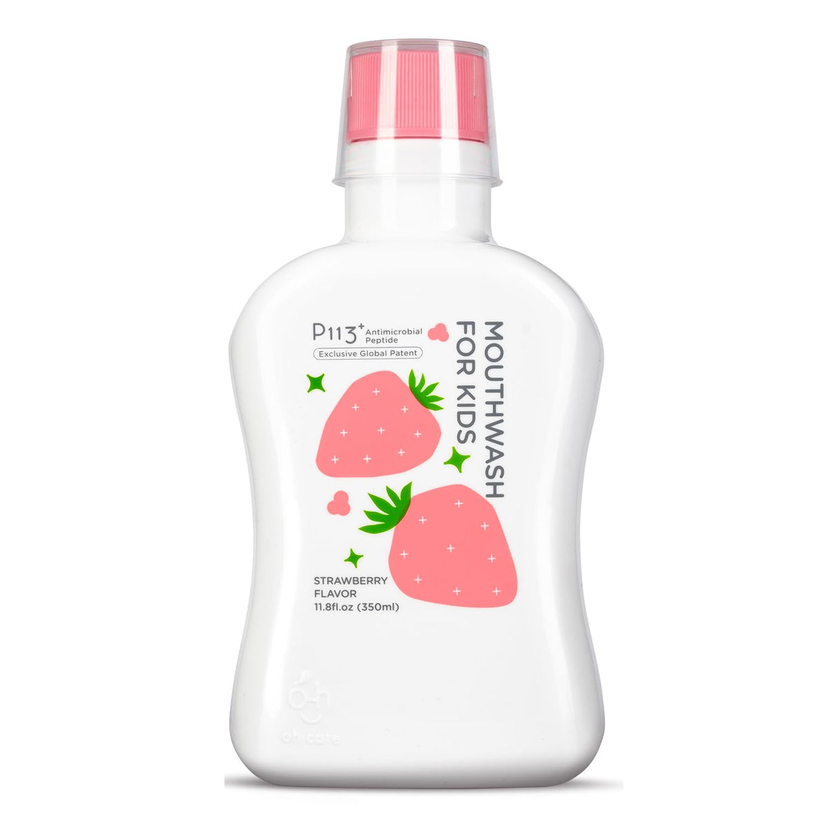 oh care Kids Mouthwash bottle with P113+ peptide, strawberry flavor, 11.08 fl oz