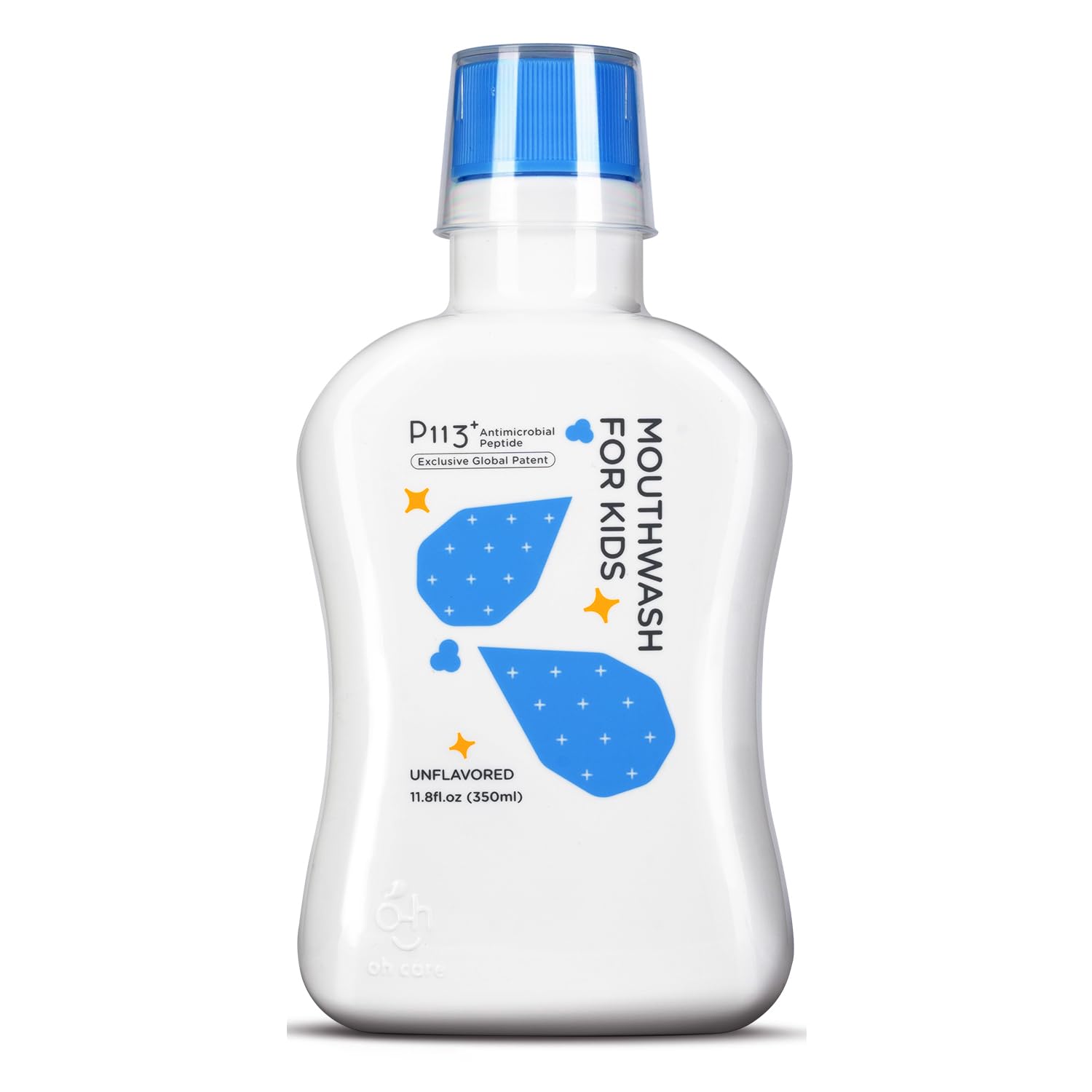 oh care Kids Mouthwash bottle with P113+ peptide label