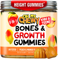 OH MY CHEWY Growth Increase bottle with Peach & Mango gummies