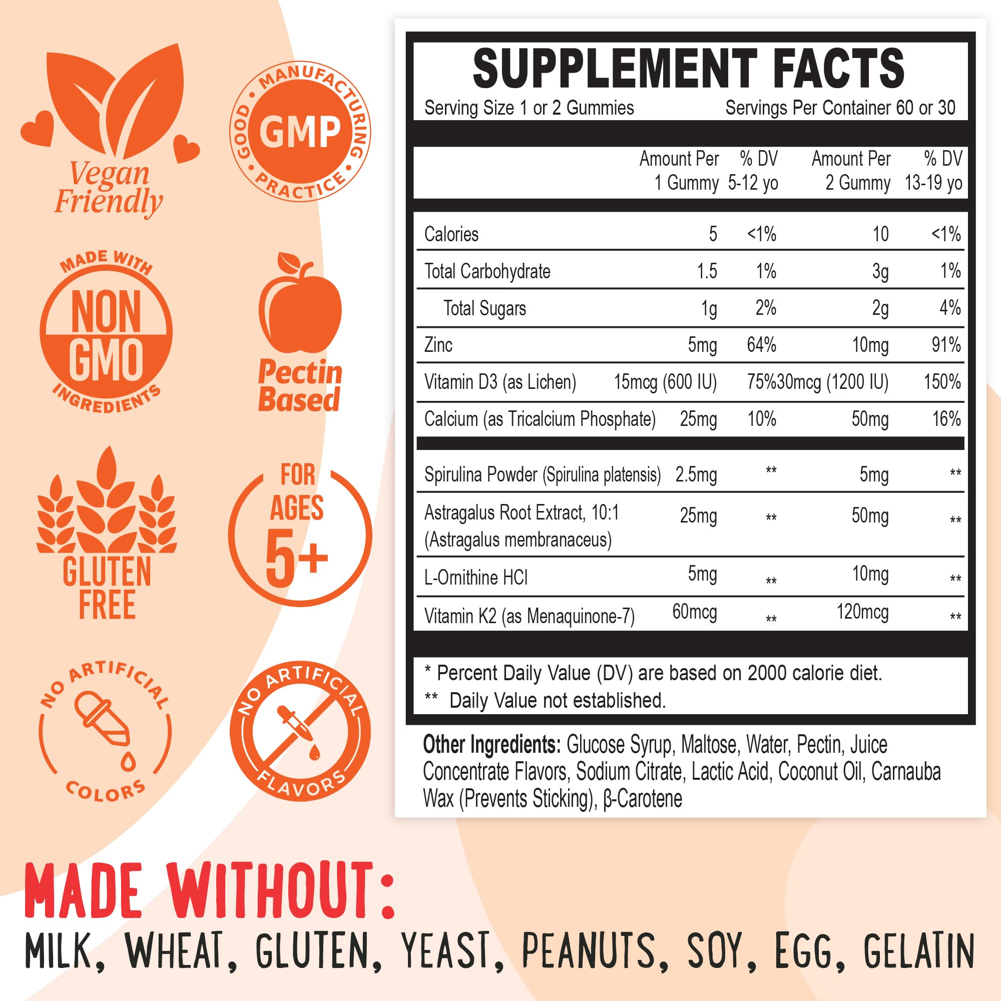 Astragalus and Spirulina imagery on packaging