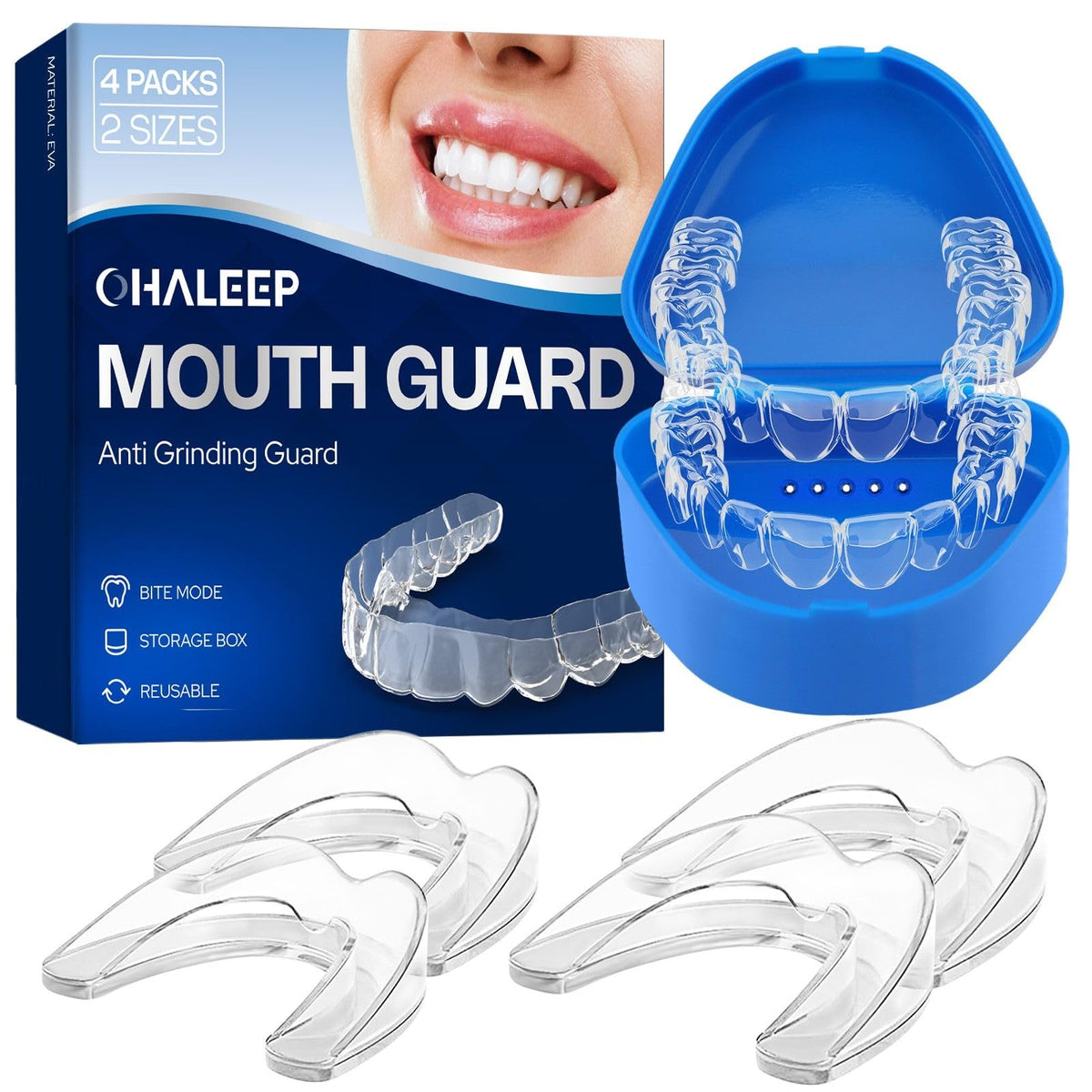 Close-up of OHALEEP anti grinding mouth guard showing EVA material